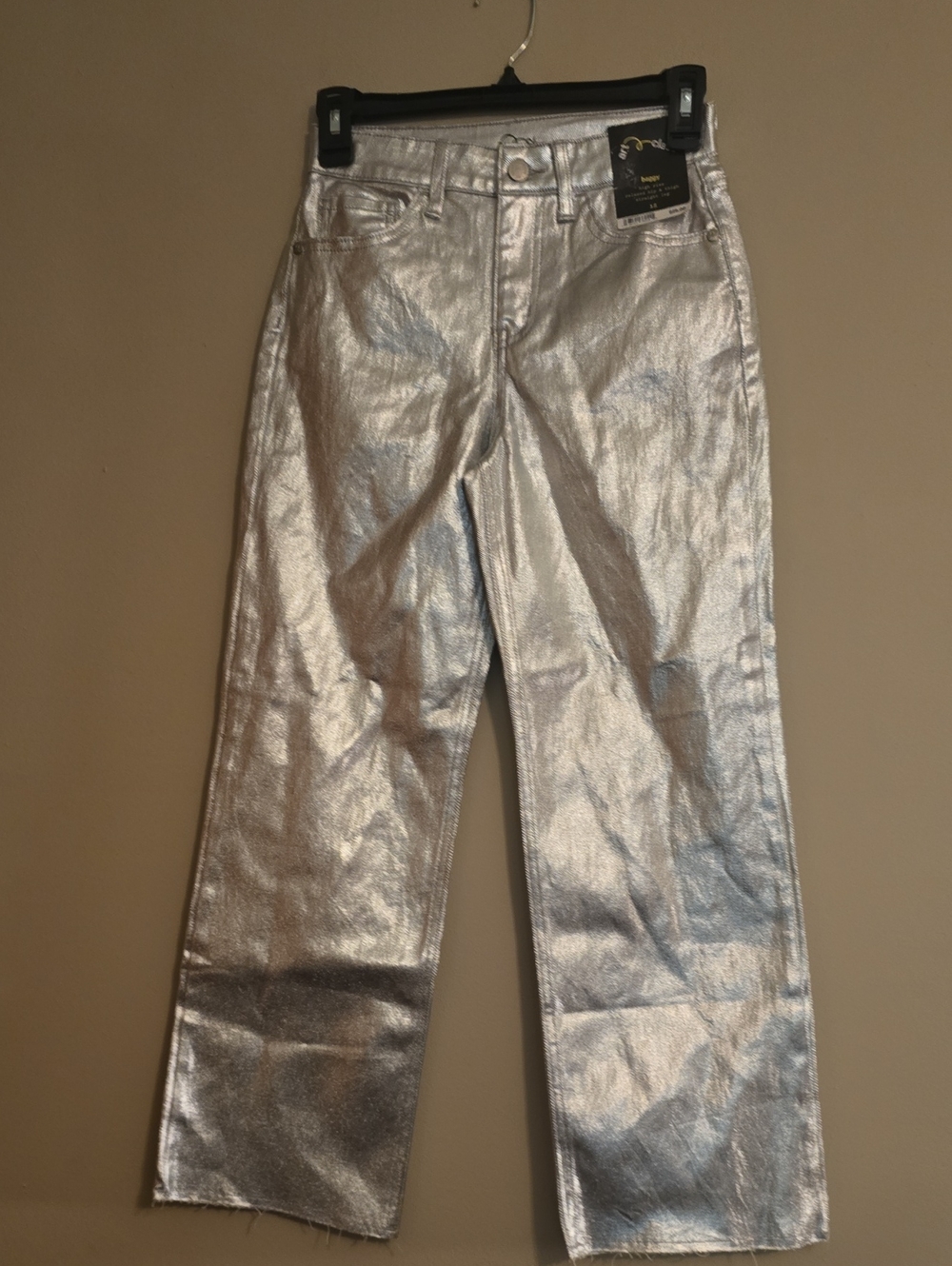 New Art Class Girls Size 12 Metallic‎ Silver  Baggy High Rise Straight Leg Jeans